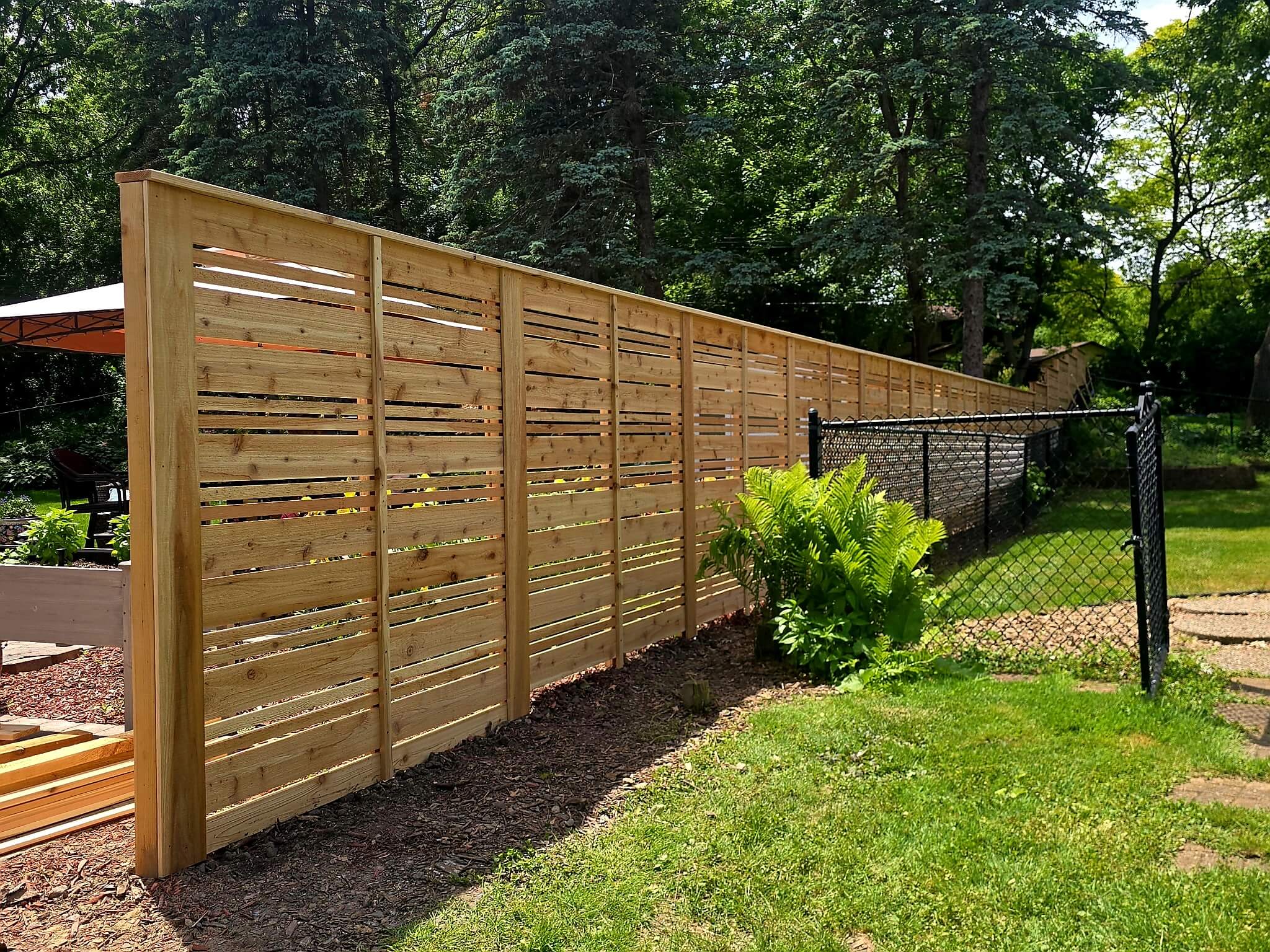 Custom Built Cedar Horizontal Fence Installation Twin Cities